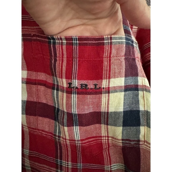 Vintage Lauren Ralph Lauren Linen Plaid Button Up Top Women’s 2X Initial Logo - Picture 4 of 6